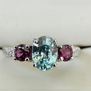 Cambodian Blue Zircon, Multi Gemstone Ring in Platinum Over Sterling Silver